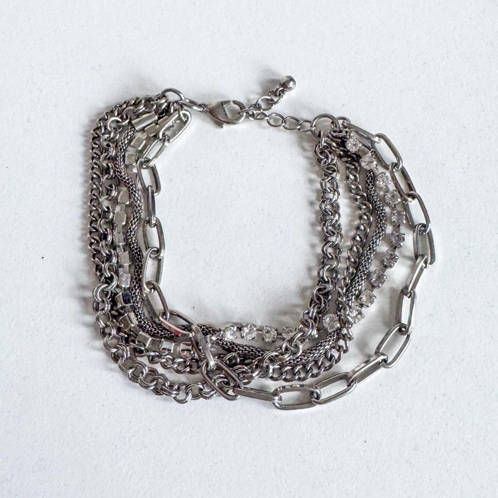 multi bracelet with adjustable clasp closure, silver